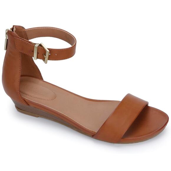 Kenneth Cole Reaction Great Viber Ankle Strap Wedge Sandal Size US 7.5M Tan - Picture 1 of 4